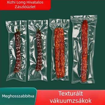 Hosszú bordázott vákuumtasak, megerősített, a szívás és zárás érdekében – hús, kolbász, csirke, kacsa és hal számára