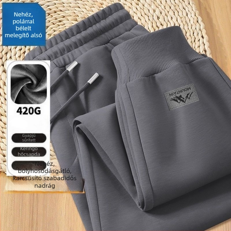 Új téli férfi polár béléses vastag jogging nadrág, sportos, hosszú fazon, szabad szabású, meleg