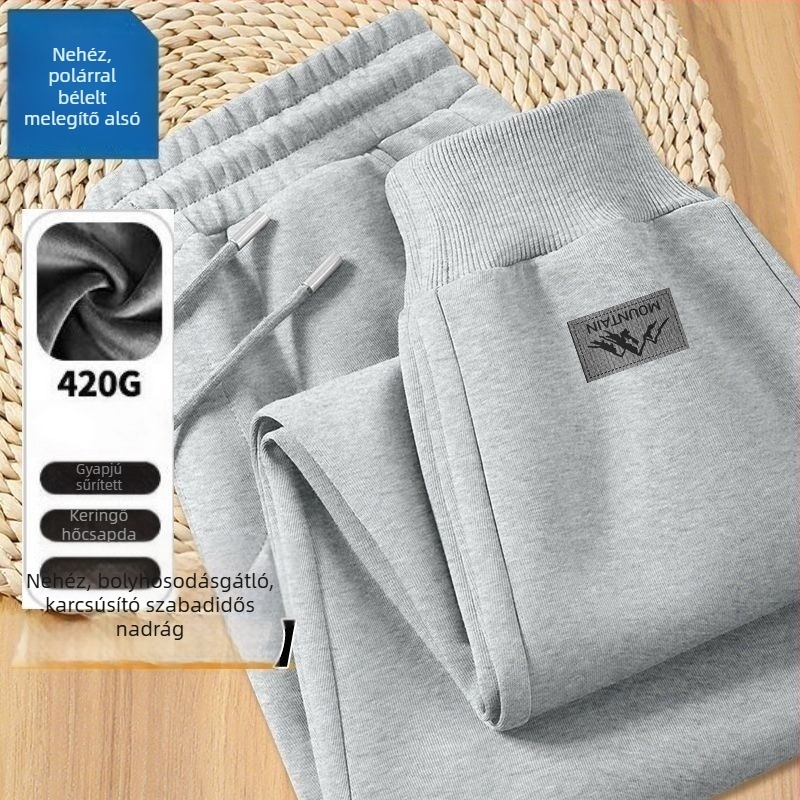 Új téli férfi polár béléses vastag jogging nadrág, sportos, hosszú fazon, szabad szabású, meleg