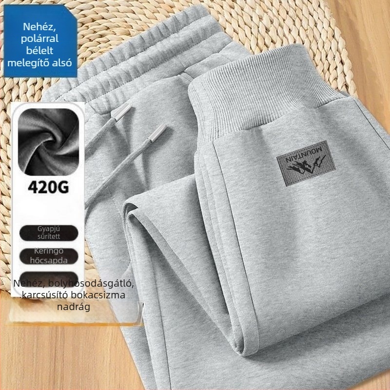 Új téli férfi polár béléses vastag jogging nadrág, sportos, hosszú fazon, szabad szabású, meleg