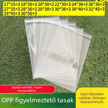 OPP átlátszó figyelmeztető tasak ruházathoz – több méret, ruhákhoz, nadrágokhoz és kiegészítőkhöz – porálló, öntapadós