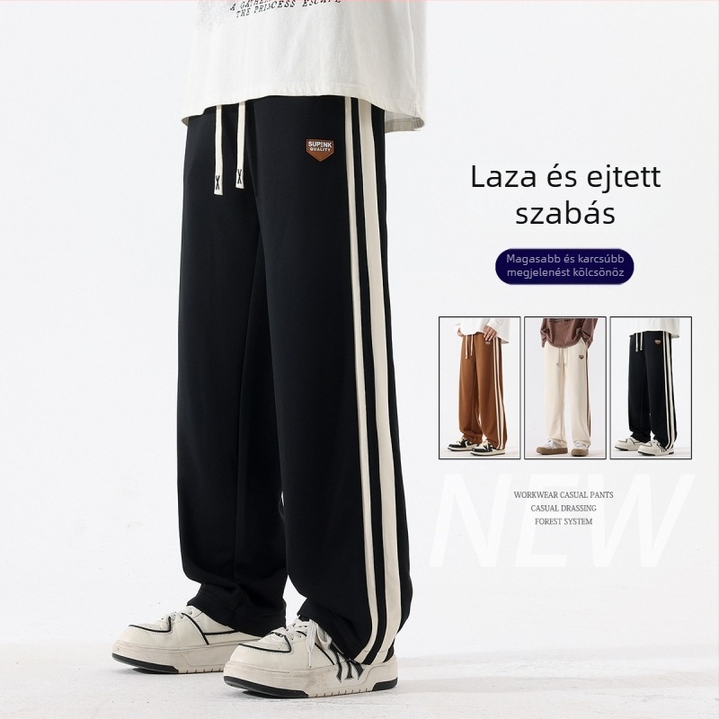 Férfiaknak szóló tavaszi–ősz casual nadrágok, egyenes szabás, laza esés, amerikai stílusú tréningnadrág