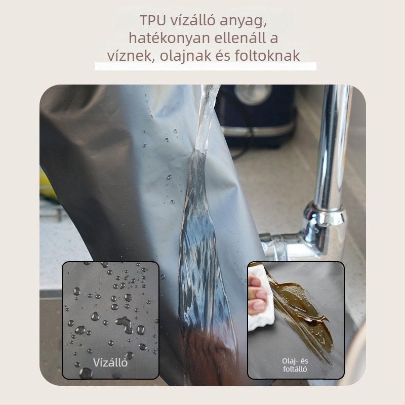 TPU vízálló hosszú ujjú konyhai kötény, visszafordítható olajálló, felnőtteknek