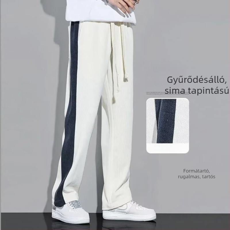 Nyári lezser férfi nadrágok, egyenes szabás, fehér, streetwear stílusú sportnadrág