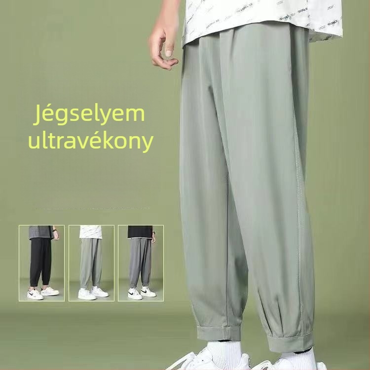 Férfi Ice Silk széleslábú, laza nyári sportnadrág, 3/4 hosszú