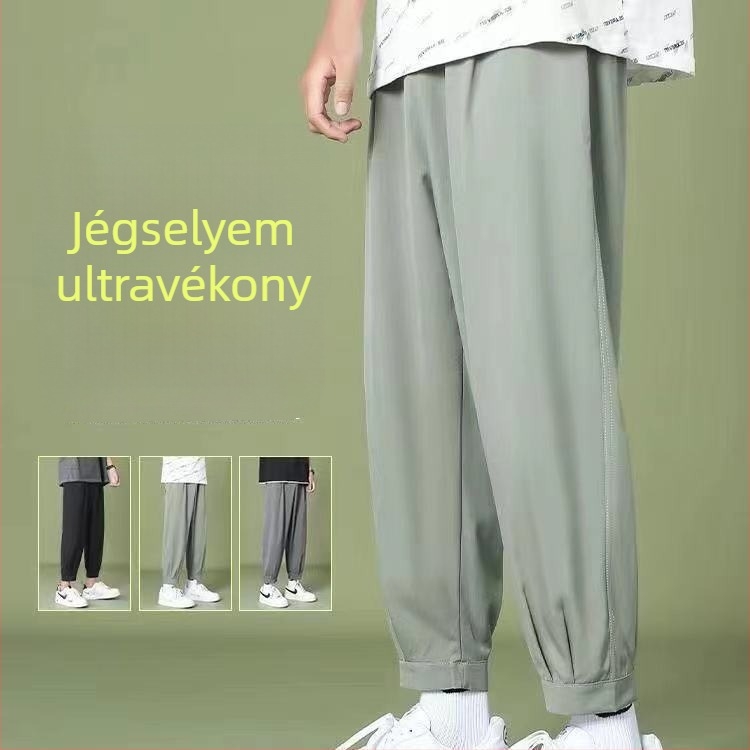 Férfi Ice Silk széleslábú, laza nyári sportnadrág, 3/4 hosszú