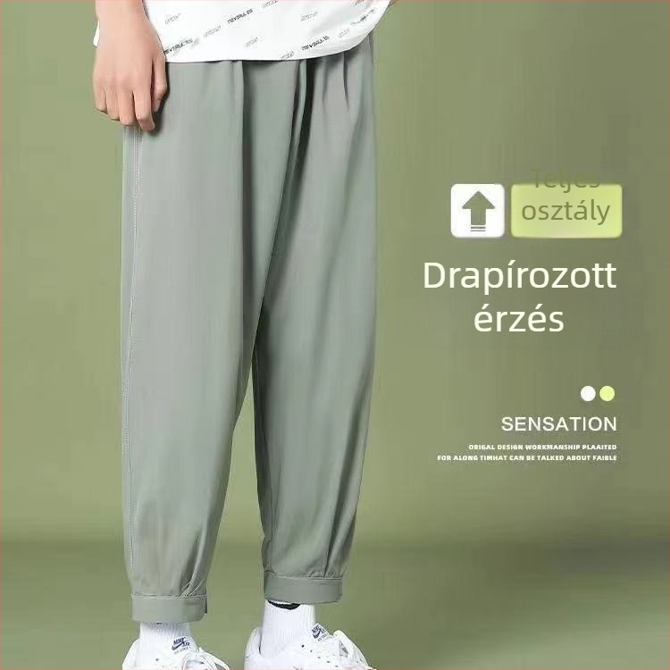 Férfi Ice Silk széleslábú, laza nyári sportnadrág, 3/4 hosszú