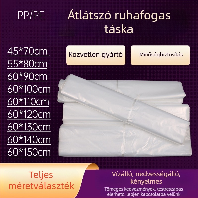 Átlátszó ruhatároló táska, egyszer használatos porvédő kabátokhoz, otthoni tároláshoz
