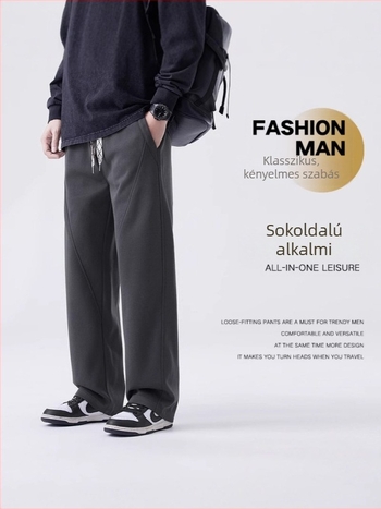 Férfi nyári casual nadrág, laza szabás, széles szár, pamutkeverék
