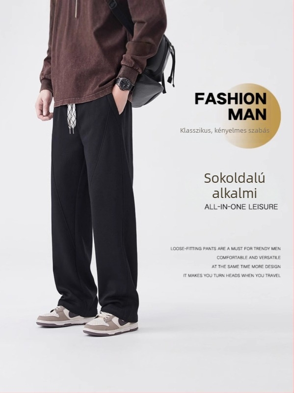 Férfi nyári casual nadrág, laza szabás, széles szár, pamutkeverék
