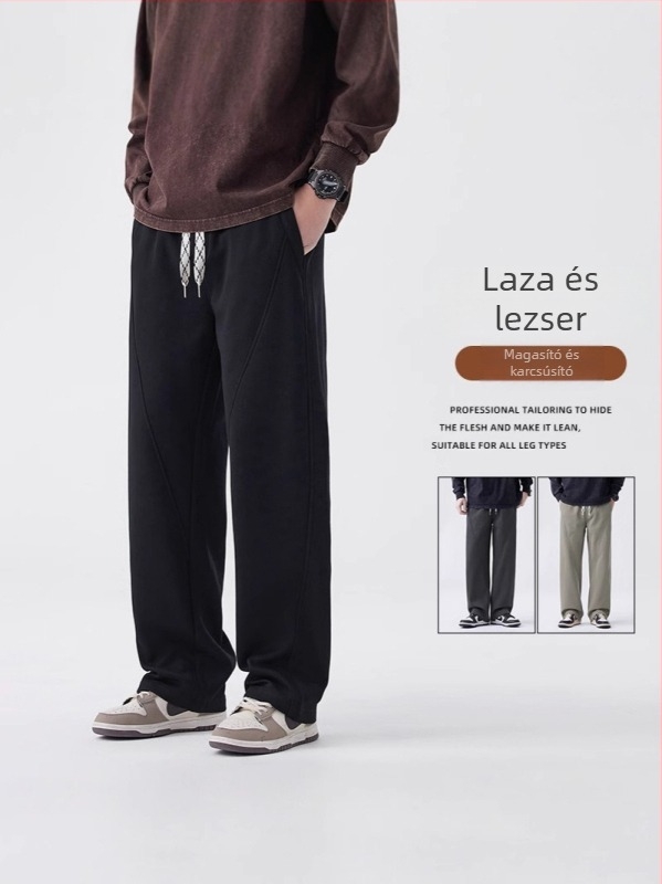 Férfi nyári casual nadrág, laza szabás, széles szár, pamutkeverék