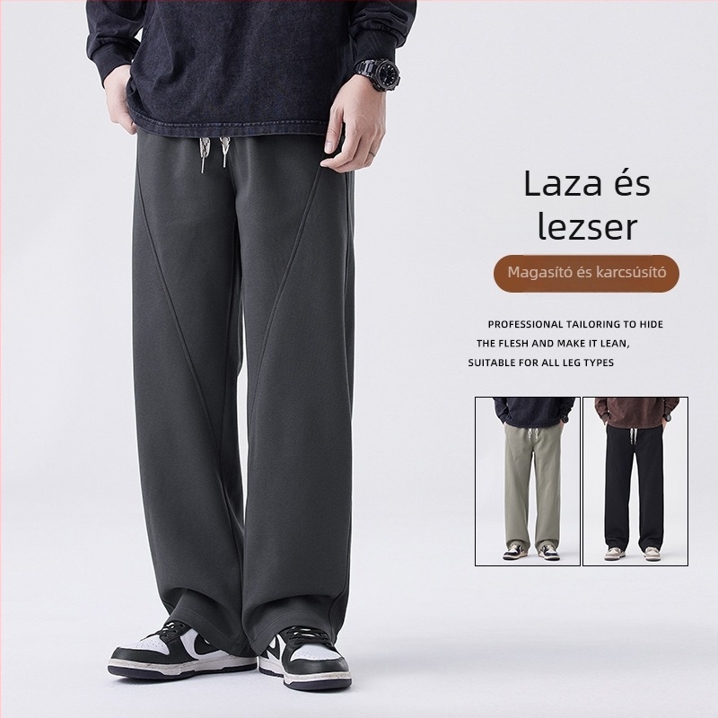 Férfi nyári casual nadrág, laza szabás, széles szár, pamutkeverék