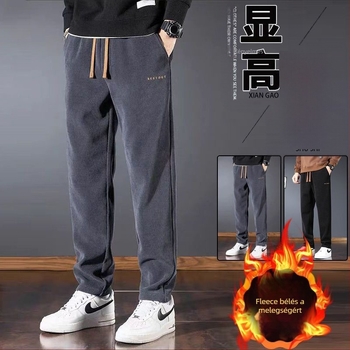 Férfi Chenille casual nadrág fleece-béléssel őszre-télre, egyenes szabású, lazán, cargo-stílus
