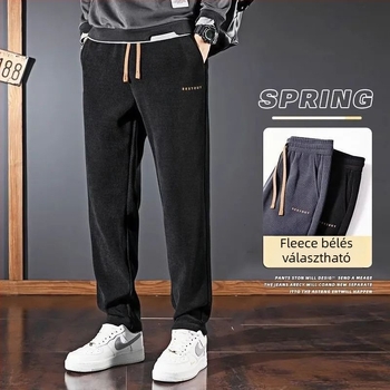 Férfi Chenille casual nadrág fleece-béléssel őszre-télre, egyenes szabású, lazán, cargo-stílus