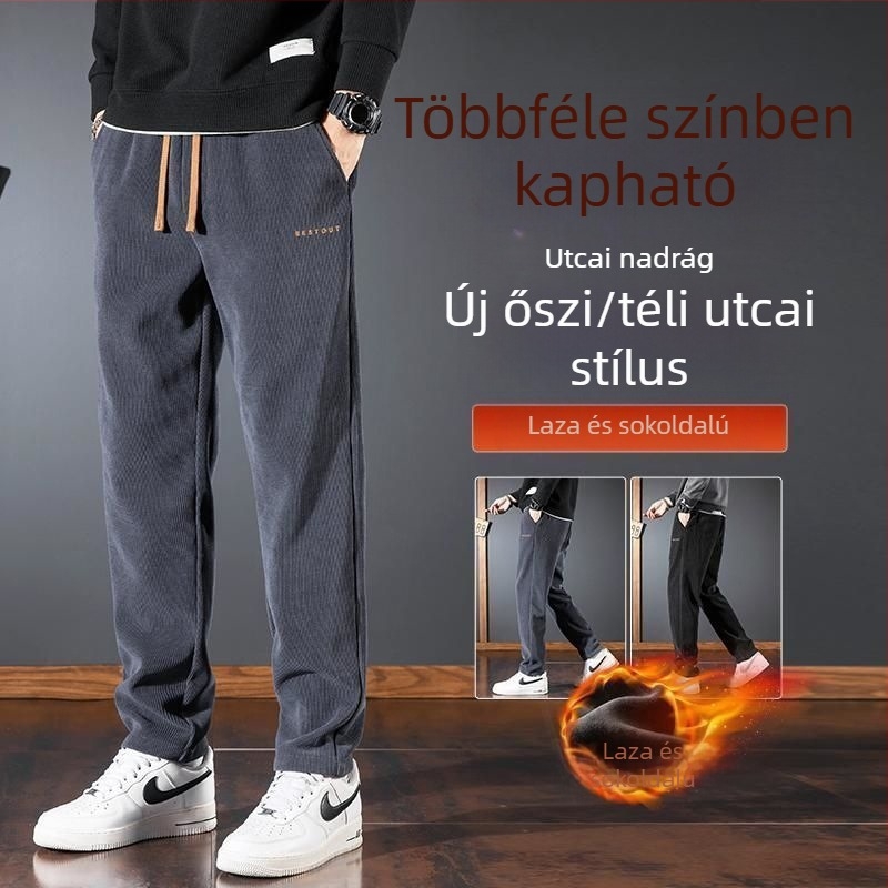 Férfi Chenille casual nadrág fleece-béléssel őszre-télre, egyenes szabású, lazán, cargo-stílus
