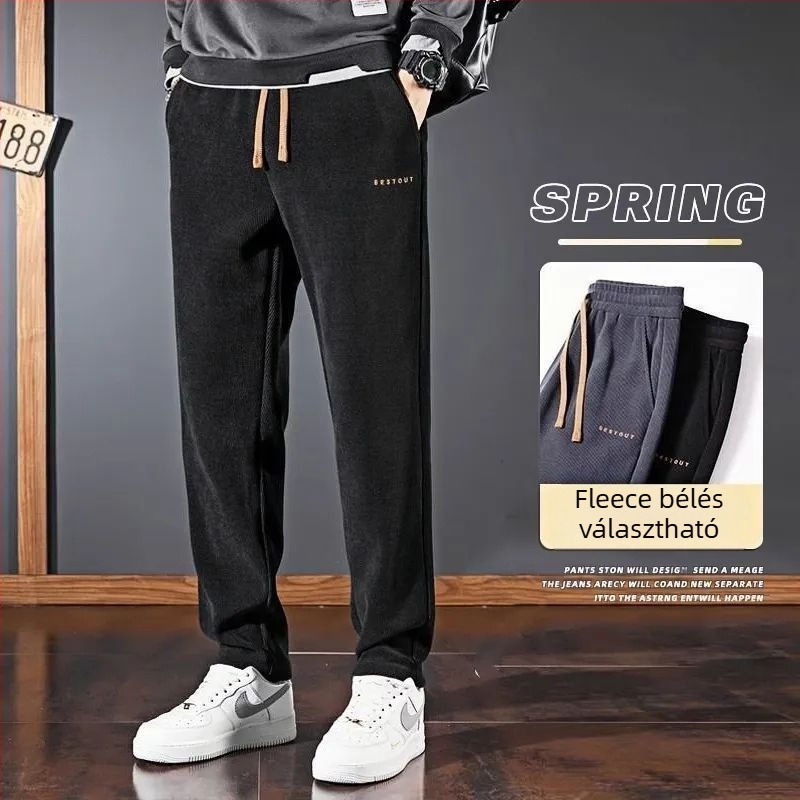 Férfi Chenille casual nadrág fleece-béléssel őszre-télre, egyenes szabású, lazán, cargo-stílus