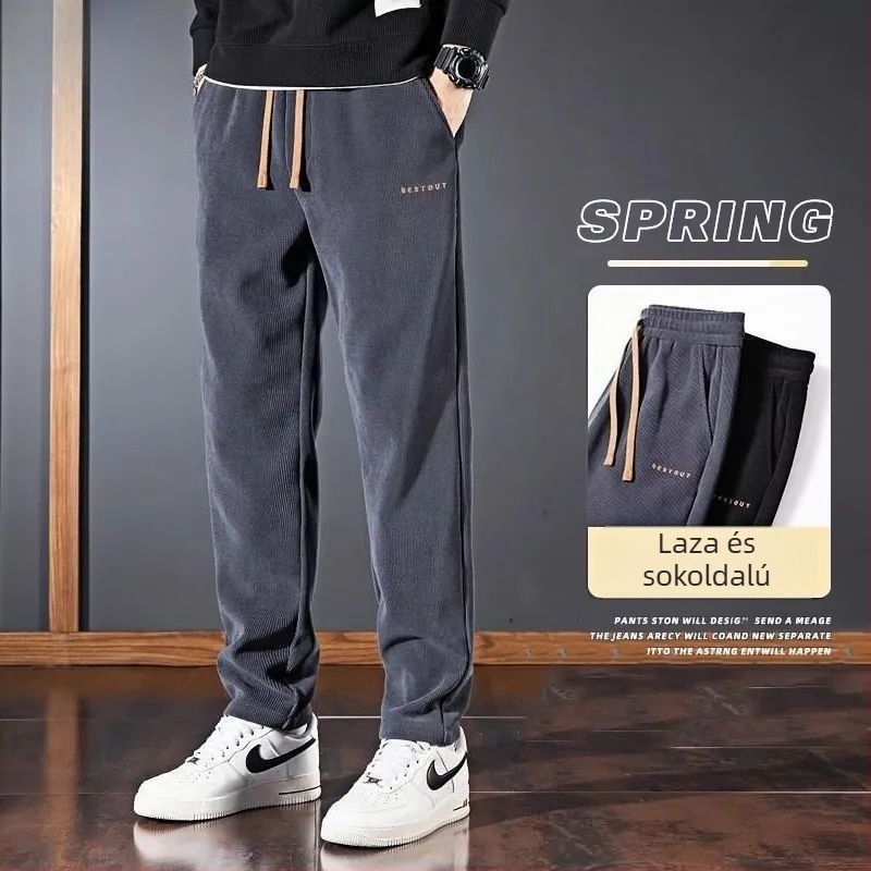 Férfi Chenille casual nadrág fleece-béléssel őszre-télre, egyenes szabású, lazán, cargo-stílus