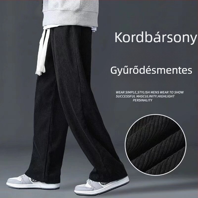 Férfi casual nadrág tavasz–őszre, laza szabás, széles szárú, hosszú, plusz méret