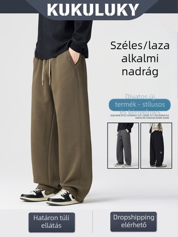 Kukuluky kötött sportnadrág férfiaknak – egyenes szabás, laza, drapált széles szárú, őszi-téli casual