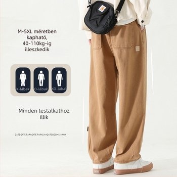 Férfi pamut casual nadrágok széles szárú, tavaszi retro munkaruházat, egyenes szabás