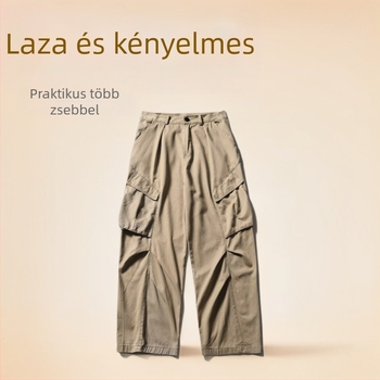 Férfi egyenes szabású, széles lábszárú munkásnadrág amerikai retro streetwear stílusban, mindennapi nadrág, 2024-es modell.