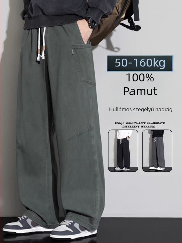 100% pamut férfi scimitar-stílusú széles lábú nadrág, plusz méret, laza, légáteresztő, tavasz–ősz 2025