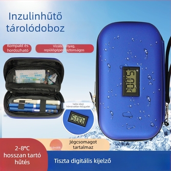 Inzulin tároló táska, hűtődoboz, injekció tolltartó, szigetelt hűtő- és hőmérséklet-kijelzővel ellátott doboz