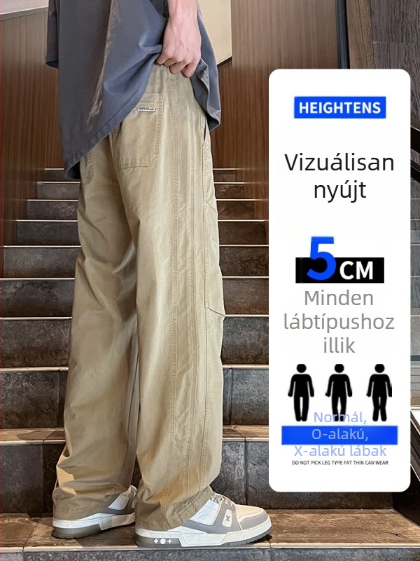 Fekete pamut férfi casual nadrág, laza szabású, egyenes szárú, mindennapi viselet, egész évben