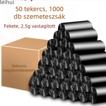 Vastagított fekete háztartási szemeteszsákok, sík szájú, mellény-stílusú, egyszer használatos, tartós műanyagból, doboz 100 darab
