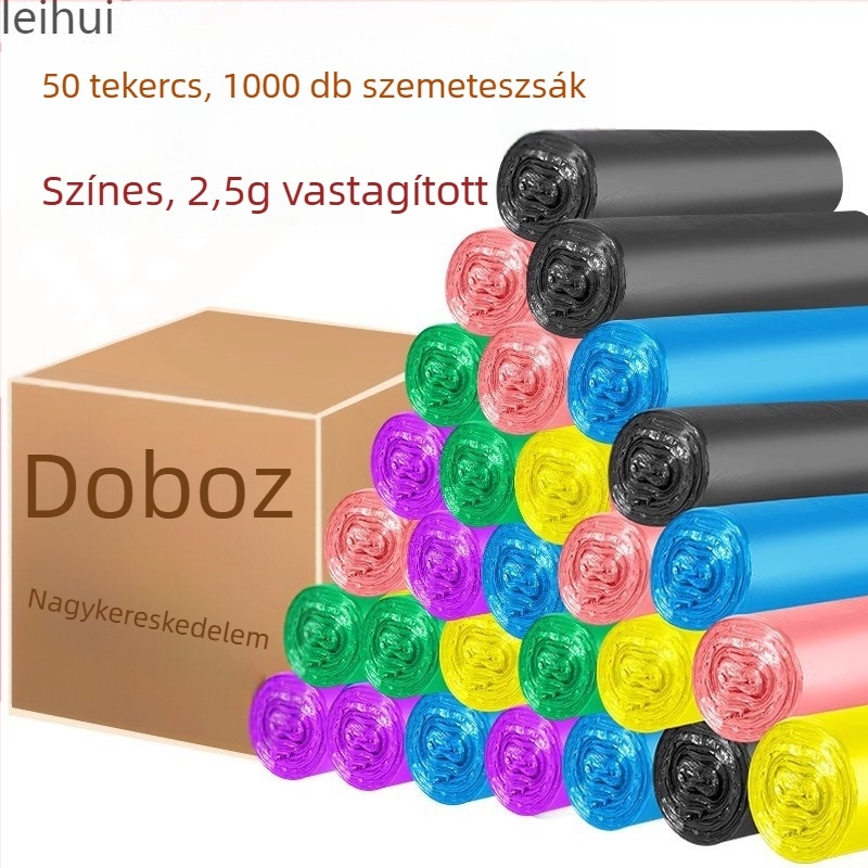 Vastagított fekete háztartási szemeteszsákok, sík szájú, mellény-stílusú, egyszer használatos, tartós műanyagból, doboz 100 darab