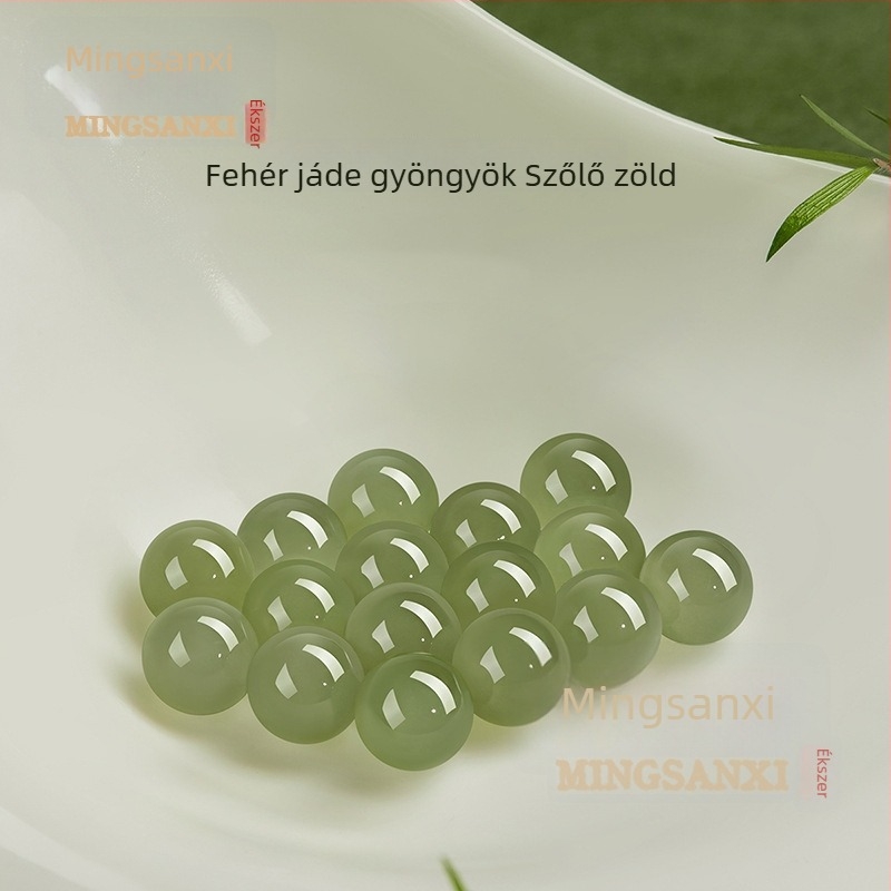 Hetian jáde szabad gyöngyök – természetes jáde gyöngyök DIY ékszerekhez, átlátszó vízszínű jáde gyöngyök karkötőhöz