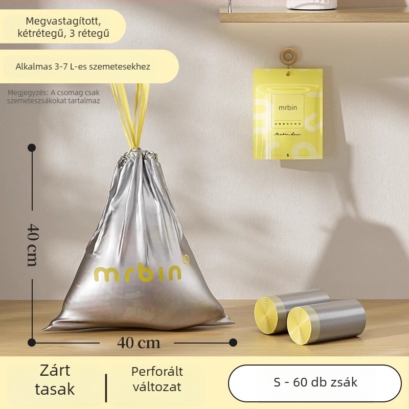 Mr.bin Nagy mennyiségű húzózsinóros szemeteszsák, szakadásmentes, vastagított és kibővített dizájn, otthoni használatra a konyhában, 20 zacskó/doboz, új modell