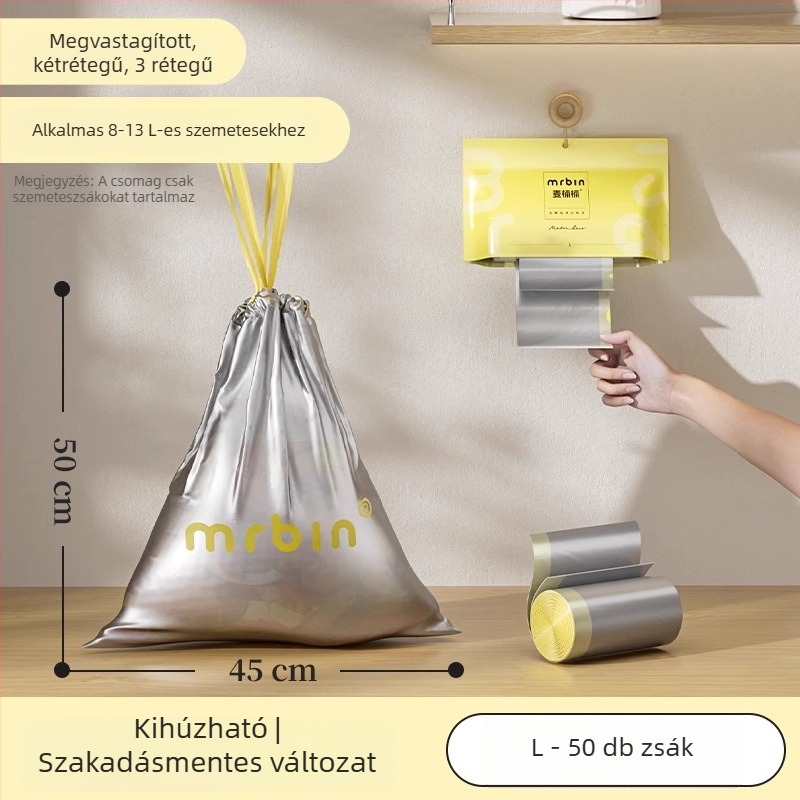 Mr.bin Nagy mennyiségű húzózsinóros szemeteszsák, szakadásmentes, vastagított és kibővített dizájn, otthoni használatra a konyhában, 20 zacskó/doboz, új modell