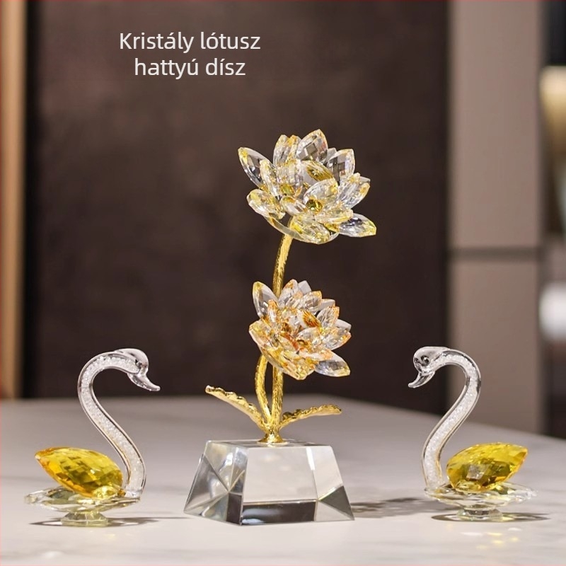 Kristály virág – lótusz és hattyú dísz, otthoni dekorációhoz, bejárathoz, esküvői ajándék