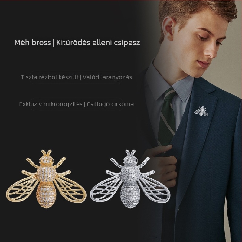 Kristály méh brooch mikropavé cirkóniával, uniszex divatkiegészítő