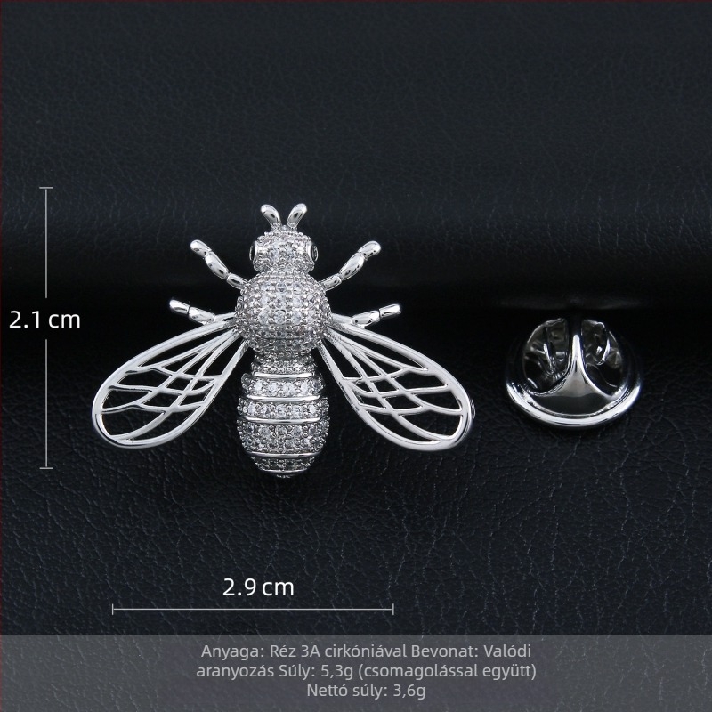 Kristály méh brooch mikropavé cirkóniával, uniszex divatkiegészítő