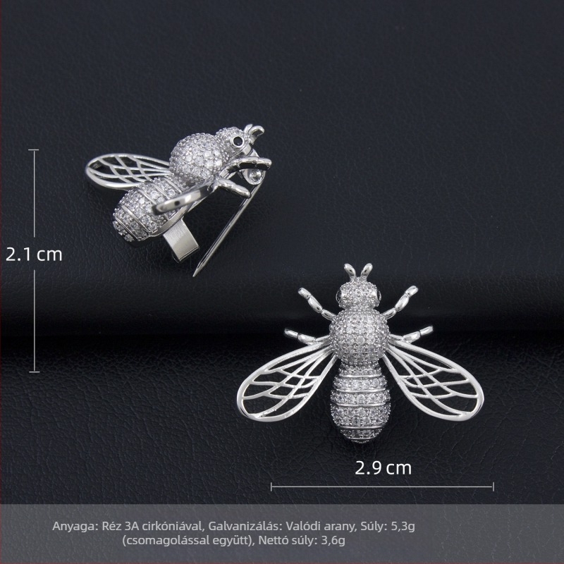 Kristály méh brooch mikropavé cirkóniával, uniszex divatkiegészítő