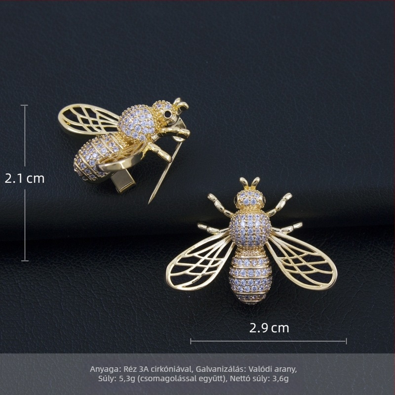 Kristály méh brooch mikropavé cirkóniával, uniszex divatkiegészítő