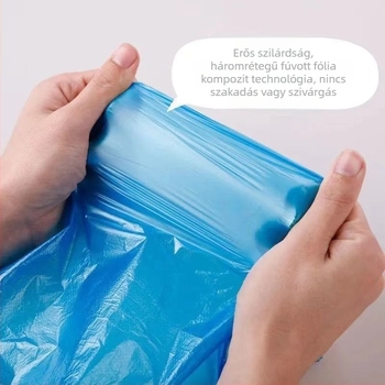 Hordozható szemeteszsák húzózsinórral, megerősített, színes perforált kialakítás, konyhai használatra, automatikus zárás