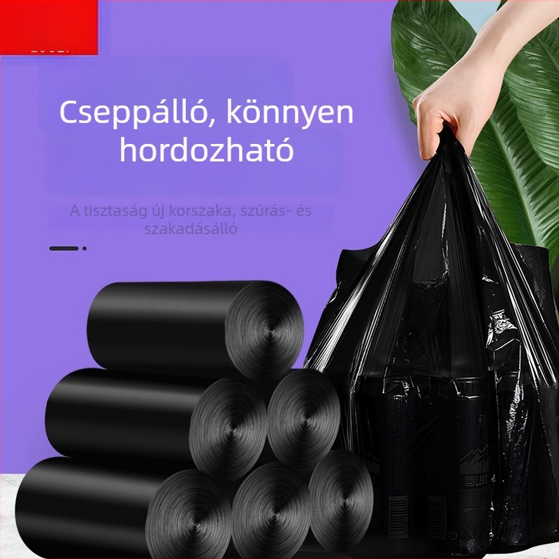 Egyszer használatos vastagított műanyag szemeteszsákok, fekete, 1 tekercs, háztartási és kereskedelmi használatra