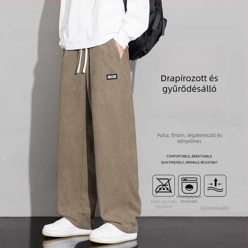 Férfi sportos-nem hivatalos nadrágok tavasszal-őszre, laza egyenes szabás, széles, hosszú nadrágok