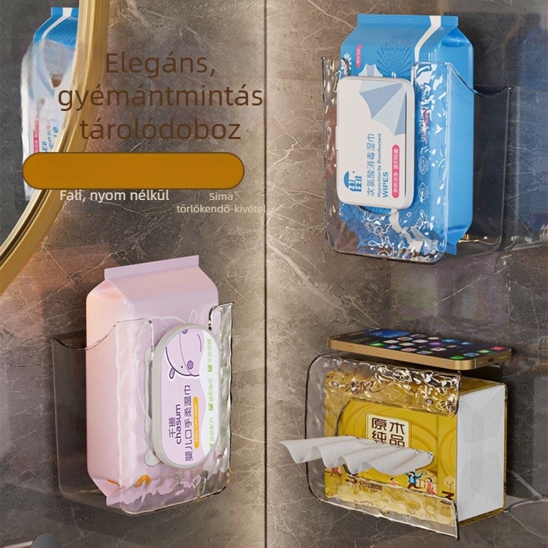 Átlátszó falra szerelhető zsebkendő tartó nedves törlőkendőkhöz, gleccser mintával, minimalist dizájn