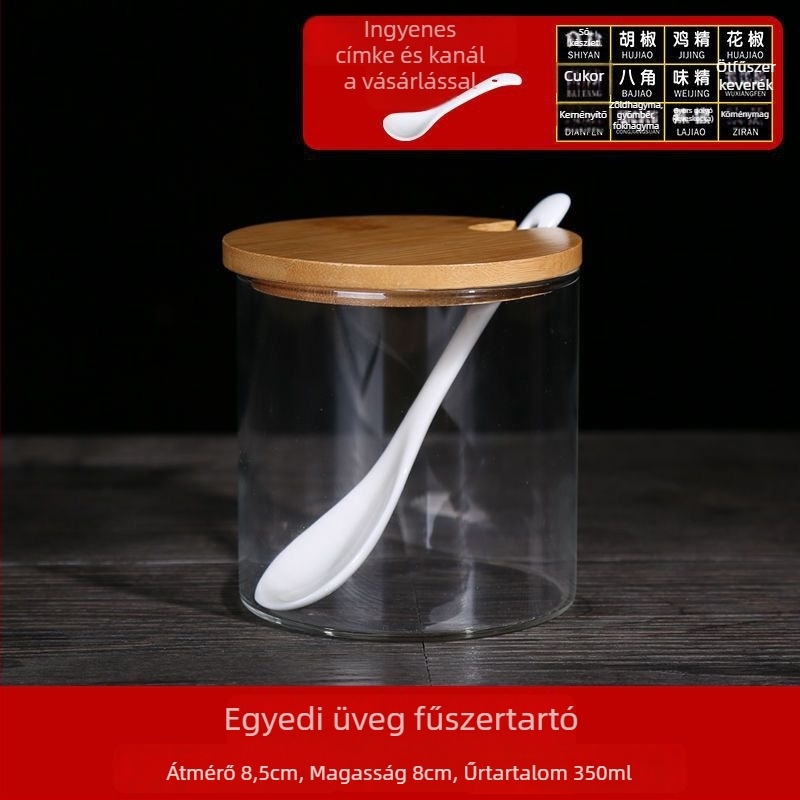 Üveg fűszerező készlet üvegpalackokkal és üveg edényekkel – konyhai tárolókészlet