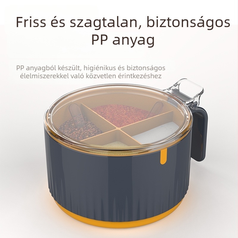 Négy rekeszes konyhai fűszertartó készlet, sószóróval és kanállal