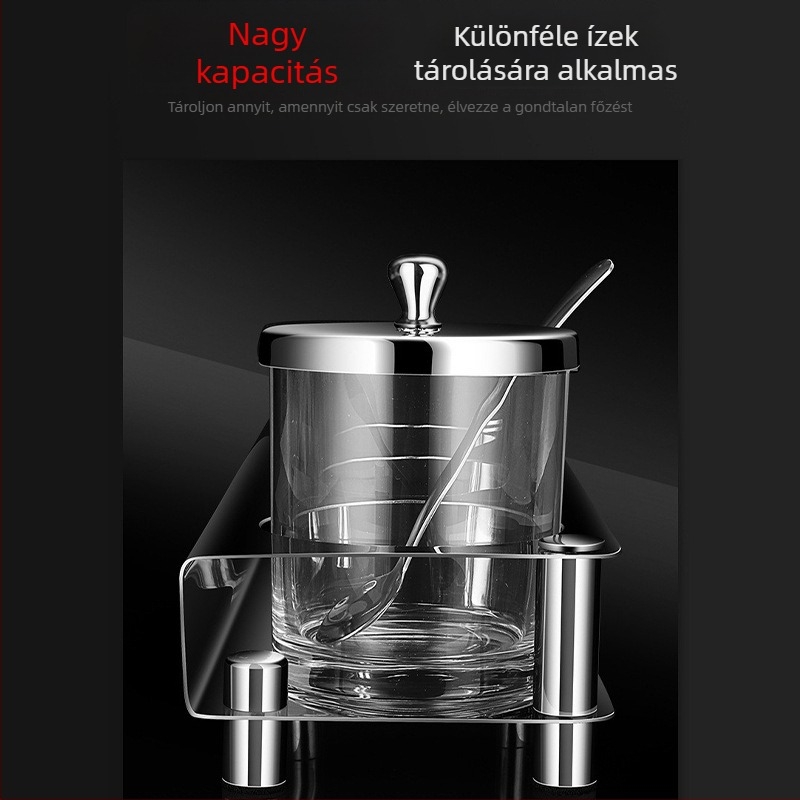 304 rozsdamentes acél fűszeres tégelyek készlet kanállal, nedvességzáró konyhai fűszertartók