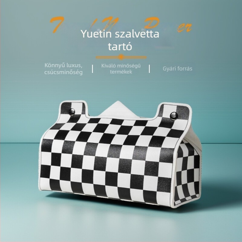 Bőr zsepiadagoló doboz kockás mintával, európai stílus, autóhoz, otthonhoz, szállodához vagy bárhoz