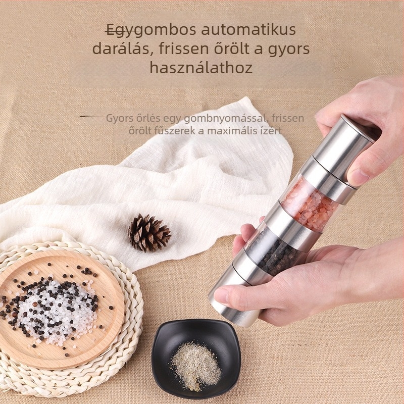 Kézi rozsdamentes acél borsőrlő kettős fejjel, mini fűszertartó palackkal (szecsuáni bors)