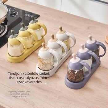 Beépített kanállal és fedővel ellátott üveges fűszertartó készlet