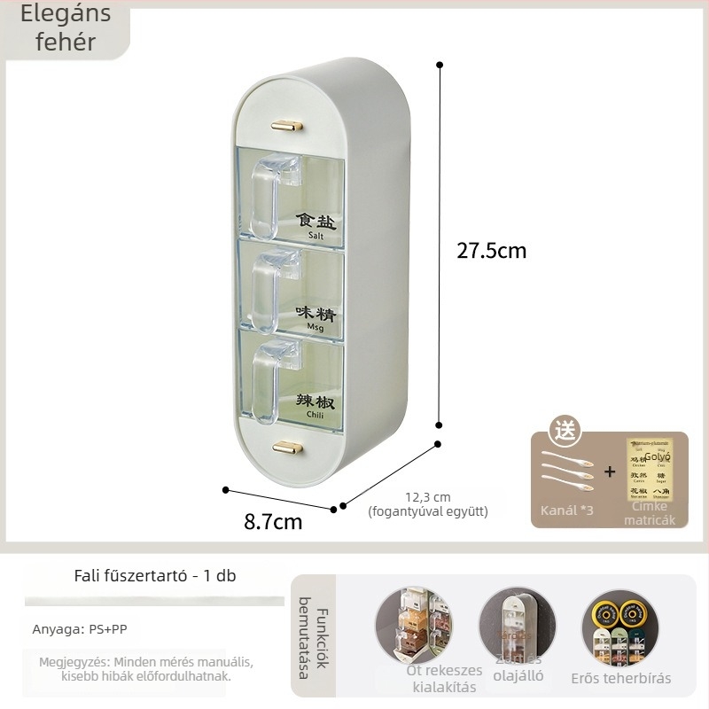 Falra szerelhető fűszertároló készlet – só és nátrium-glutamát