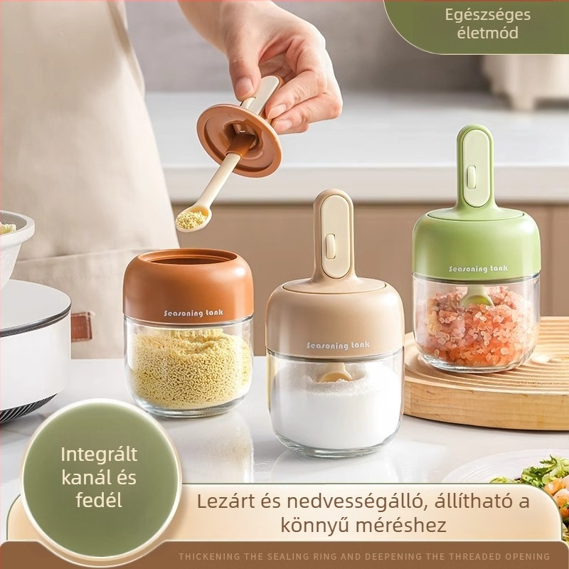 Kihúzható fűszertartó üvegkészlet beépített kanálfedéllel